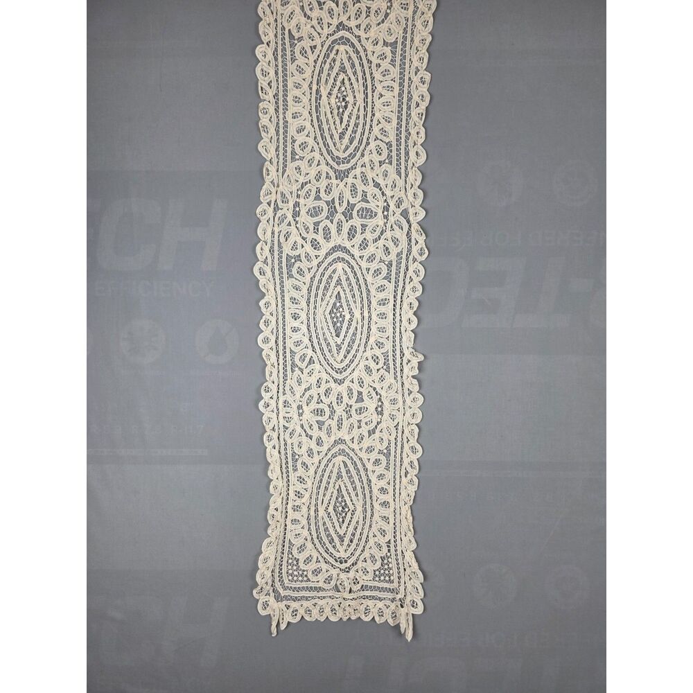 Vintage Off White Lace Table Runner 14" x 70"